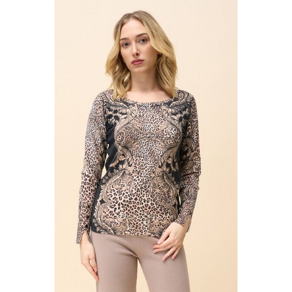 Passioni Strickpullover im Leo-Print verwaschener Look