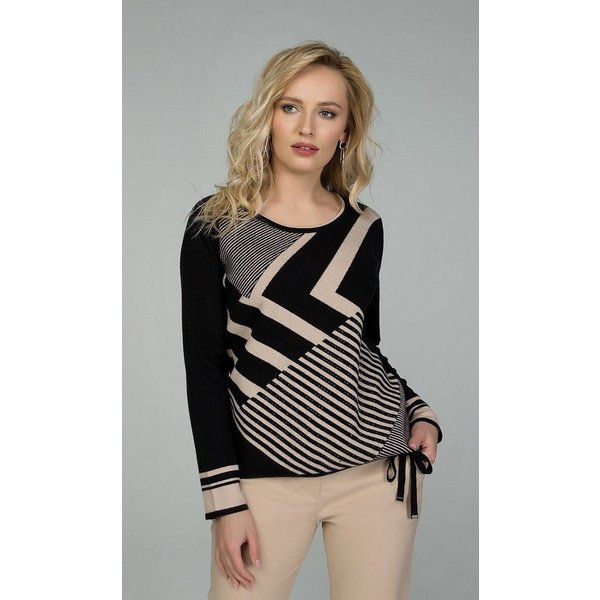 Passioni Strickpullover im Streifenmuster-Mix mit Bindedetail