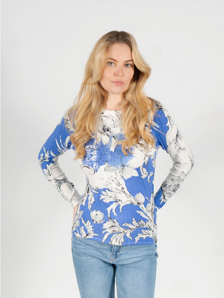 Passioni Strickpullover in blau mit weißen Ornamenten – Bild 3 von 4