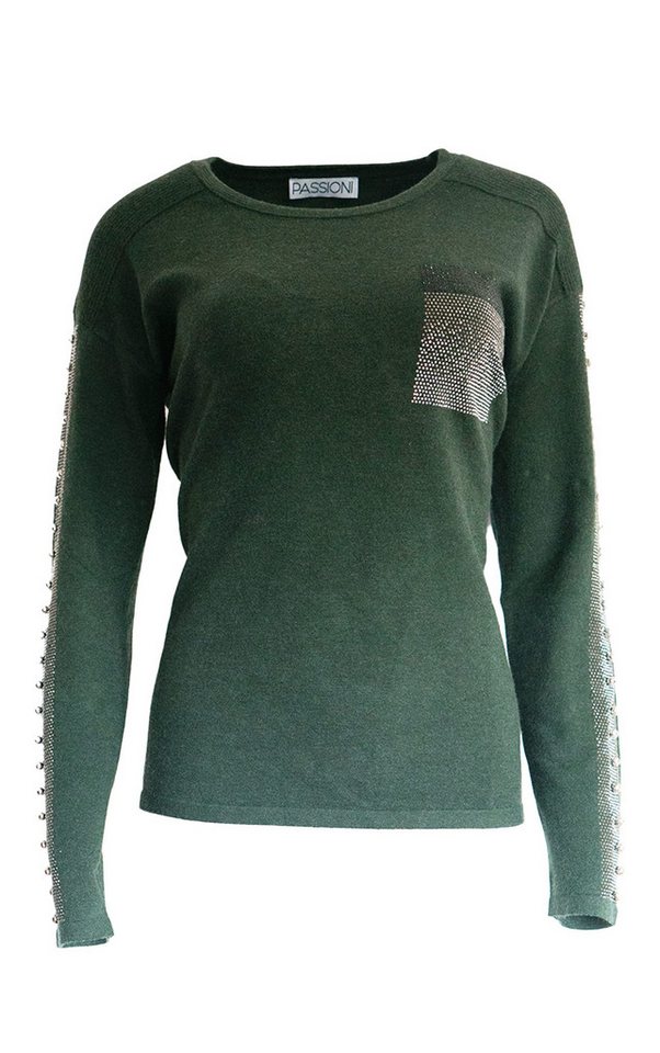 Passioni Strickpullover in Dunkelgrün mit Glitzerdetails – Bild 2 von 2