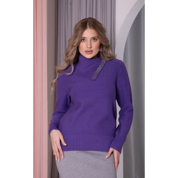 Passioni Strickpullover in Lila mit Schalkragen und Strassdetails