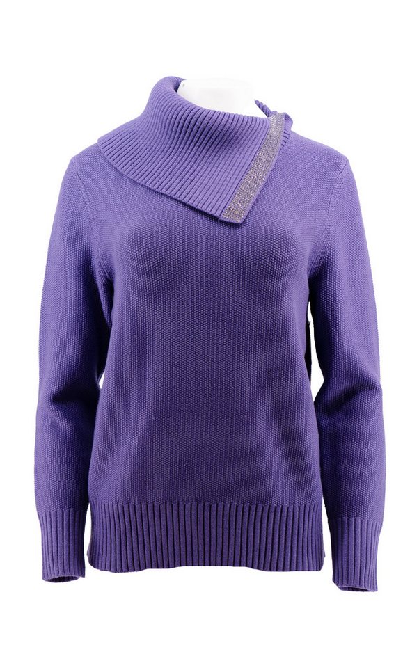 Passioni Strickpullover in Lila mit Schalkragen und Strassdetails – Bild 4 von 4