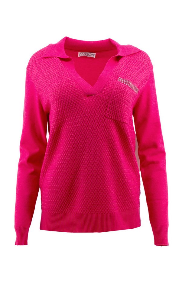 Passioni Strickpullover in Rosa mit Kragen, einer Vordertasche und Strassverzierungen – Bild 5 von 5