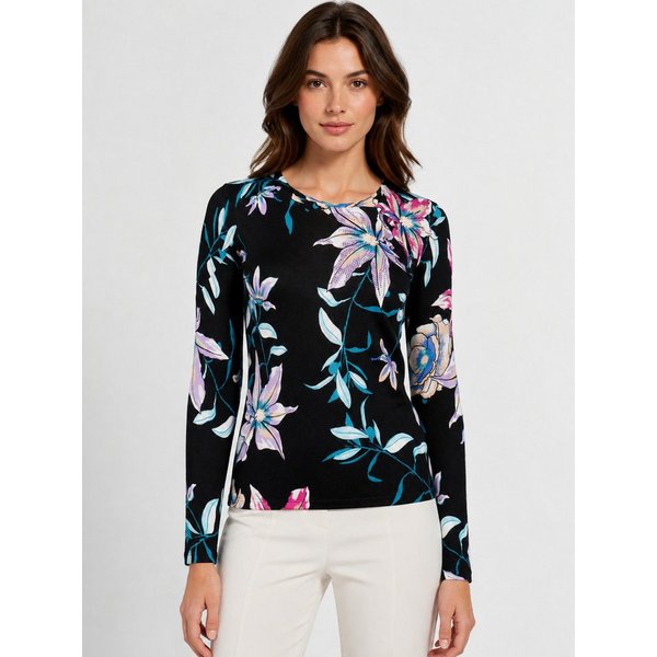 Passioni Strickpullover in schwarz mit blauen Lillien