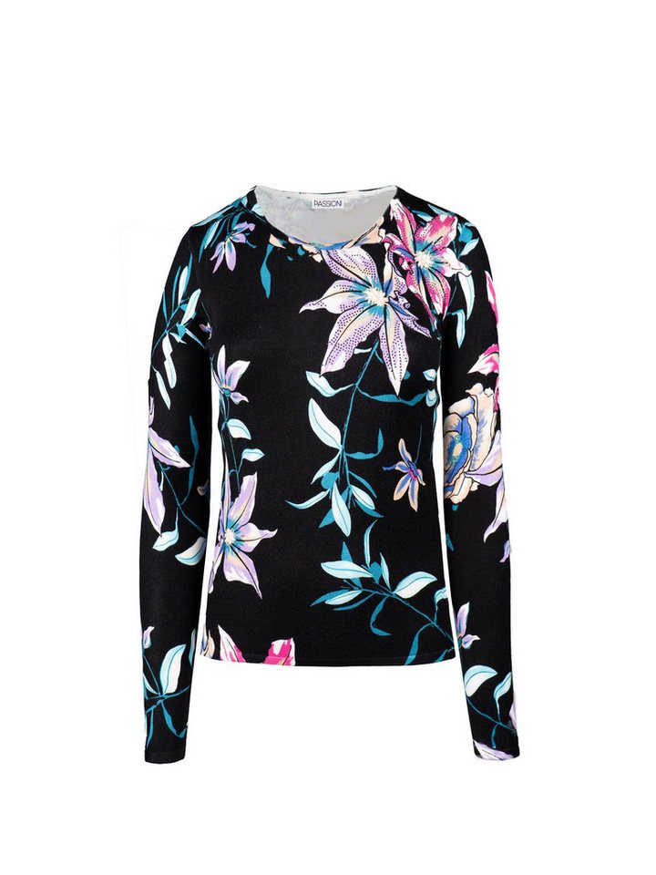 Passioni Strickpullover in schwarz mit blauen Lillien – Bild 2 von 3