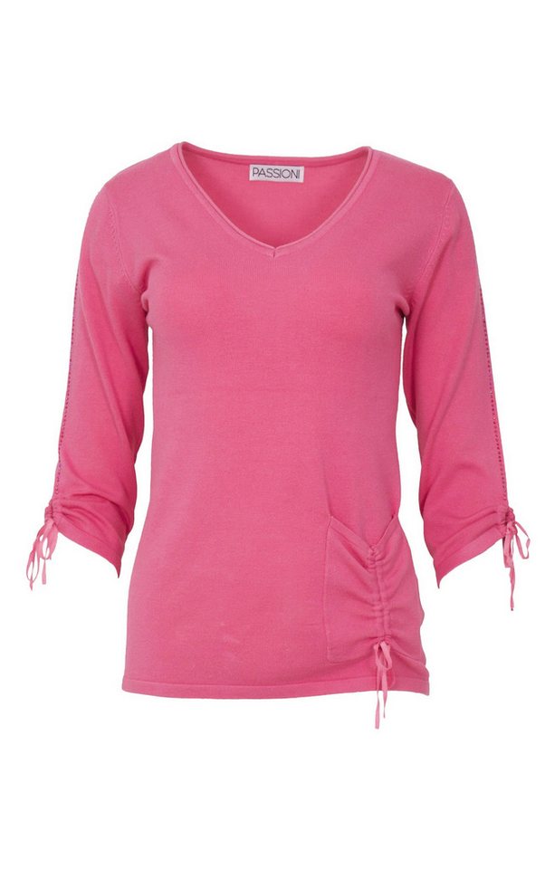 Passioni Strickpullover mit 3/4-Ärmeln und gerafften Zugkordeldetails V-Ausschnitt – Bild 2 von 3