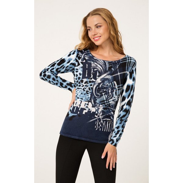 Passioni Strickpullover mit abstraktem Leo-Muster