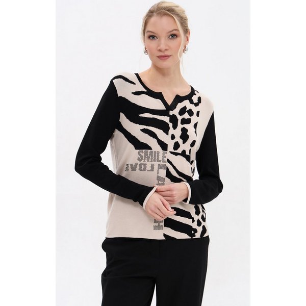 Passioni Strickpullover mit Animalprint-Mix
