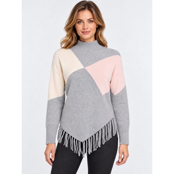 Passioni Strickpullover mit asymmetrischem Saum mit Fransen