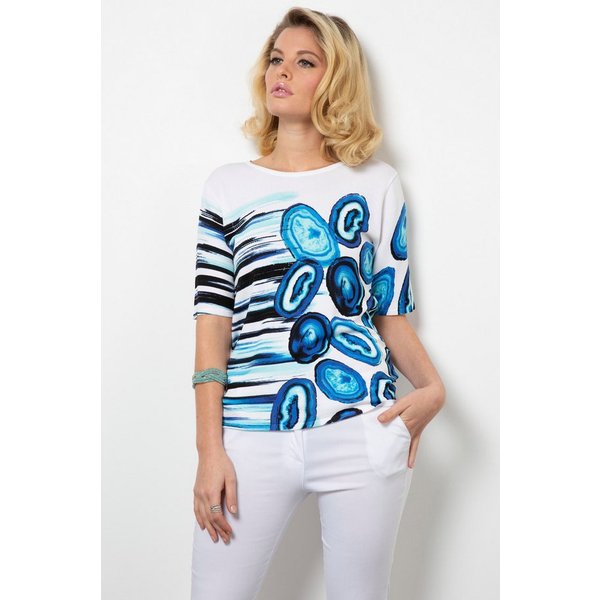Passioni Strickpullover mit blauem Aquarellmuster
