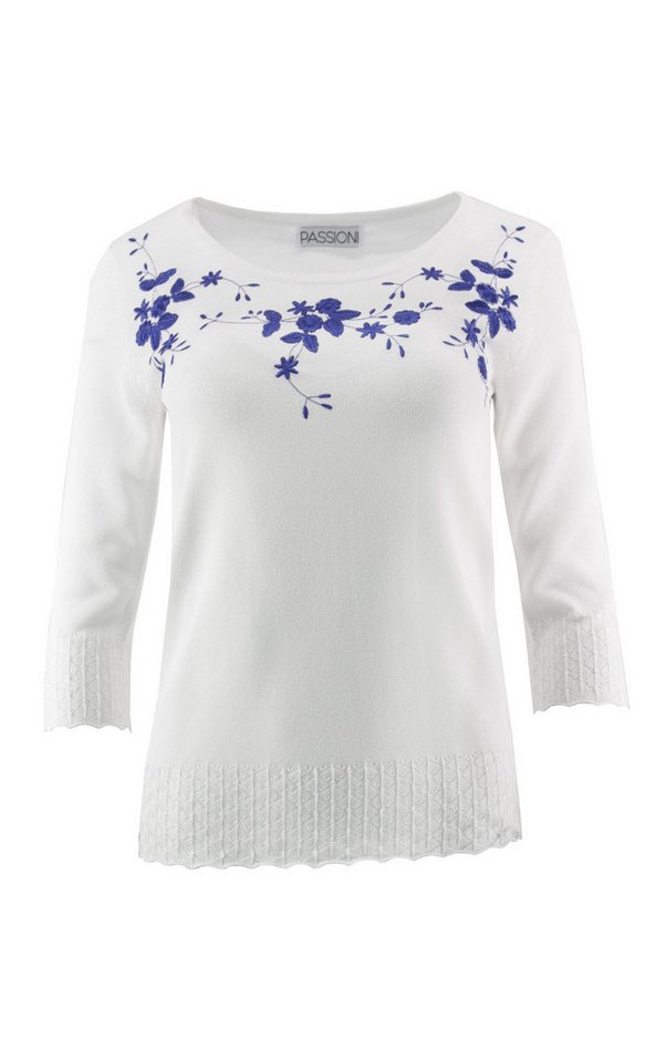 Passioni Strickpullover mit blauer Blumenstickerei und 3/4-Ärmeln – Bild 3 von 4
