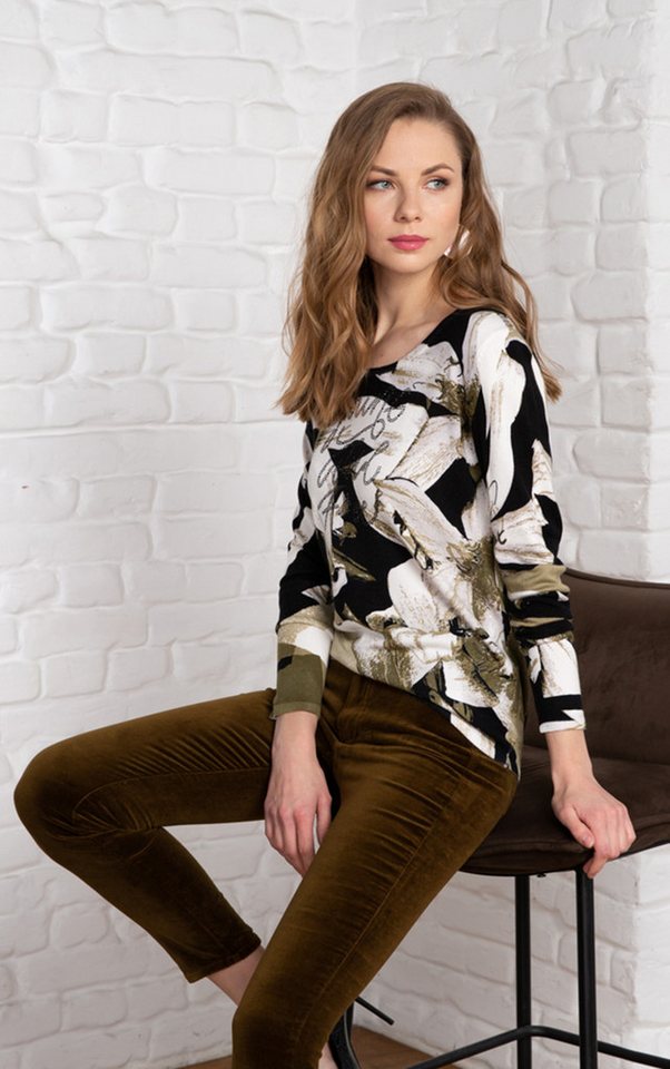 Passioni Strickpullover mit Blumenprint und Strassdetails – Bild 2 von 5