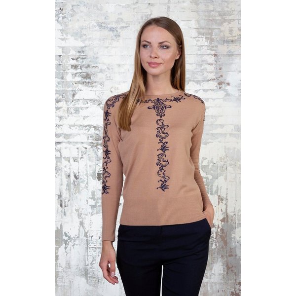 Passioni Strickpullover mit dekorativem Print und Strasssteinen