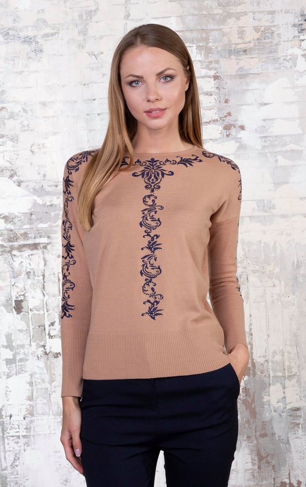 Passioni Strickpullover mit dekorativem Print und Strasssteinen – Bild 2 von 2