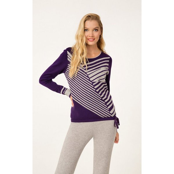 Passioni Strickpullover mit Diagonalstreifenmuster mit Strassdetails
