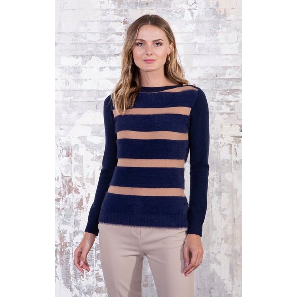 Passioni Strickpullover mit flauschigen Streifen