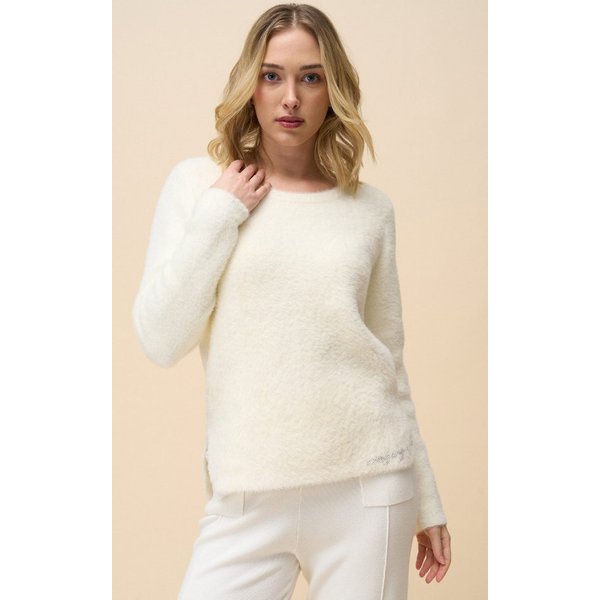 Passioni Strickpullover mit flauschiger Textur und Strassdetail