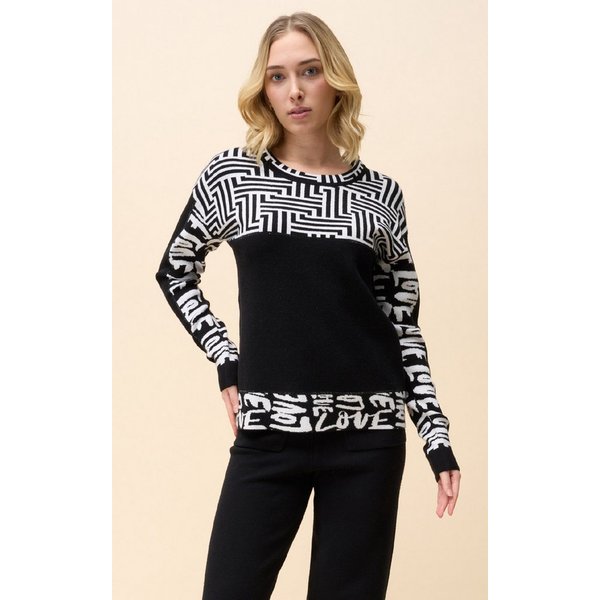 Passioni Strickpullover mit geometrischem Muster und Graffitidesign