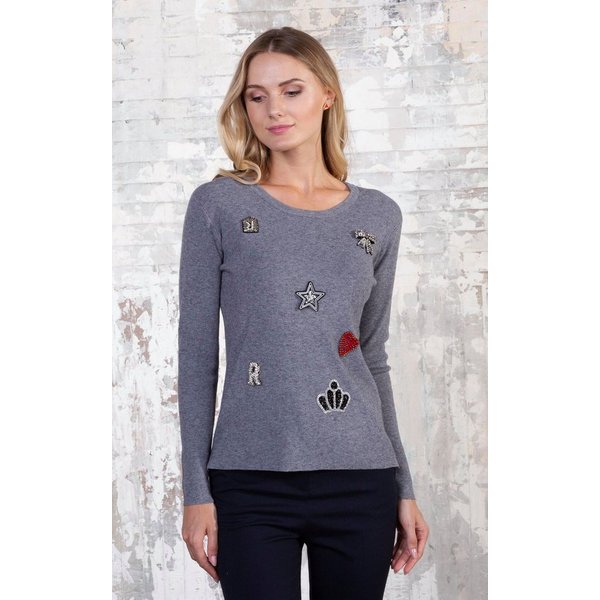 Passioni Strickpullover mit gestickten Motiven