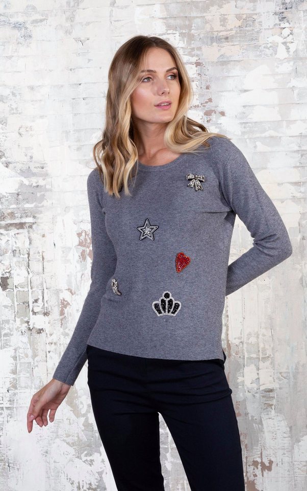 Passioni Strickpullover mit gestickten Motiven – Bild 2 von 3