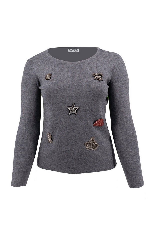 Passioni Strickpullover mit gestickten Motiven – Bild 3 von 3