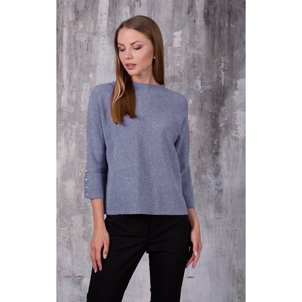 Passioni Strickpullover mit Glitzergarn und Perlen