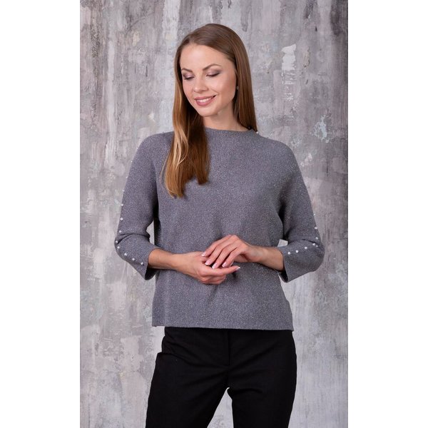 Passioni Strickpullover mit Glitzergarn und Perlen