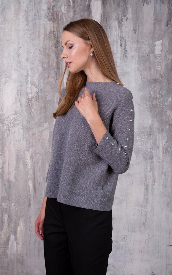 Passioni Strickpullover mit Glitzergarn und Perlen – Bild 3 von 5