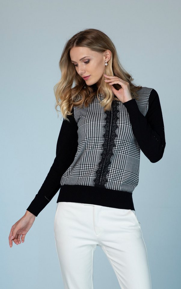 Passioni Strickpullover mit Hahnentrittmuster und Spitzendetail – Bild 3 von 3