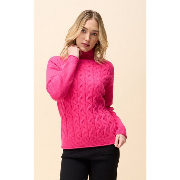 Passioni Strickpullover mit hohem Kragen und Zopfmuster