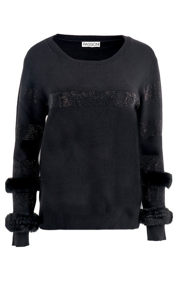 Passioni Strickpullover mit Kunst-Fell und Glitzerdetails Streifen, Kunstfell, Glitzerdetails – Bild 3 von 3