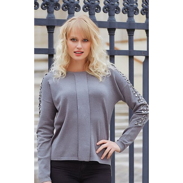 Passioni Strickpullover mit leicht lockerer Passform und glänzenden Perlendetails