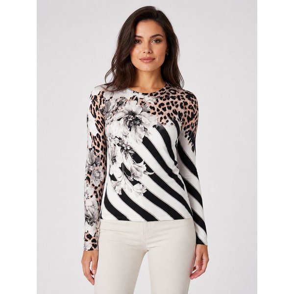 Passioni Strickpullover mit Leopardenmuster mit abstrakten Blumen