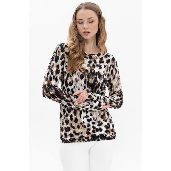 Passioni Strickpullover mit Leoprint aus Strukturstrick