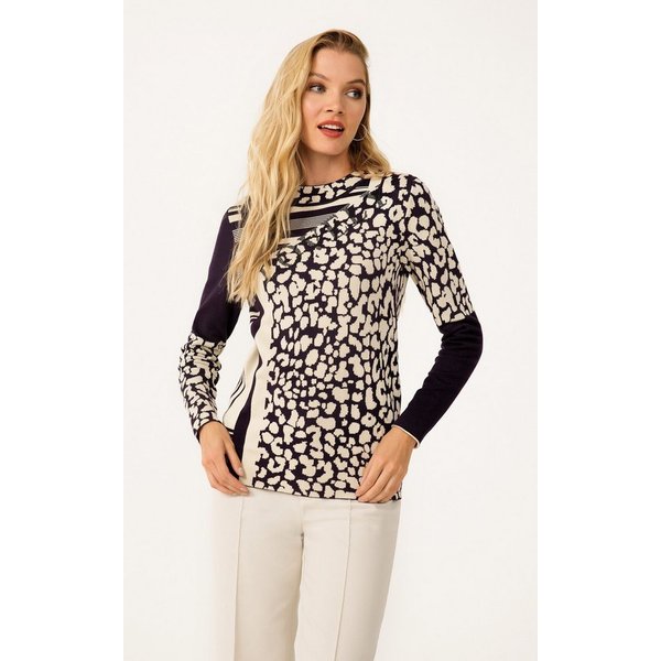 Passioni Strickpullover mit Leoprint und Strasslogo