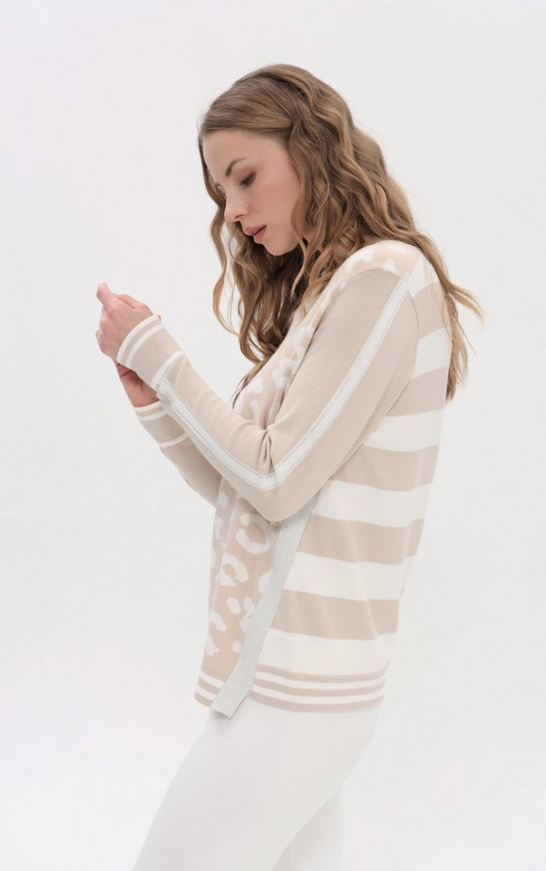 Passioni Strickpullover mit Leoprint und Streifen – Bild 2 von 5