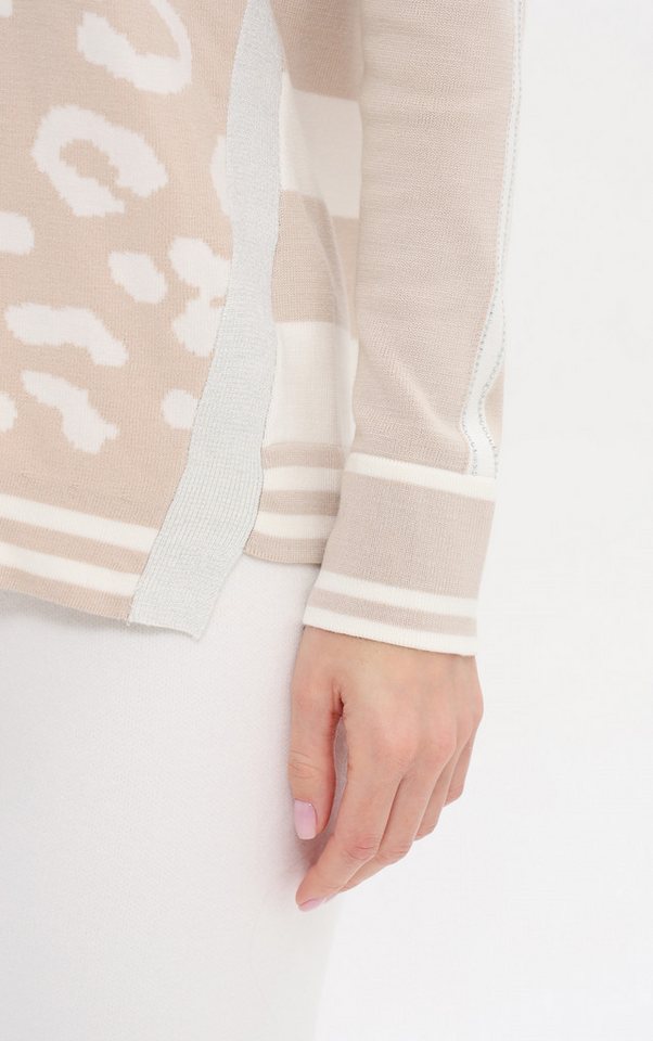 Passioni Strickpullover mit Leoprint und Streifen – Bild 3 von 5