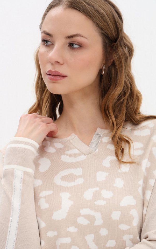 Passioni Strickpullover mit Leoprint und Streifen – Bild 4 von 5