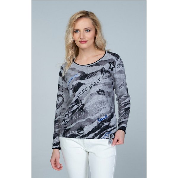 Passioni Strickpullover mit Mustermix und Statement-Print