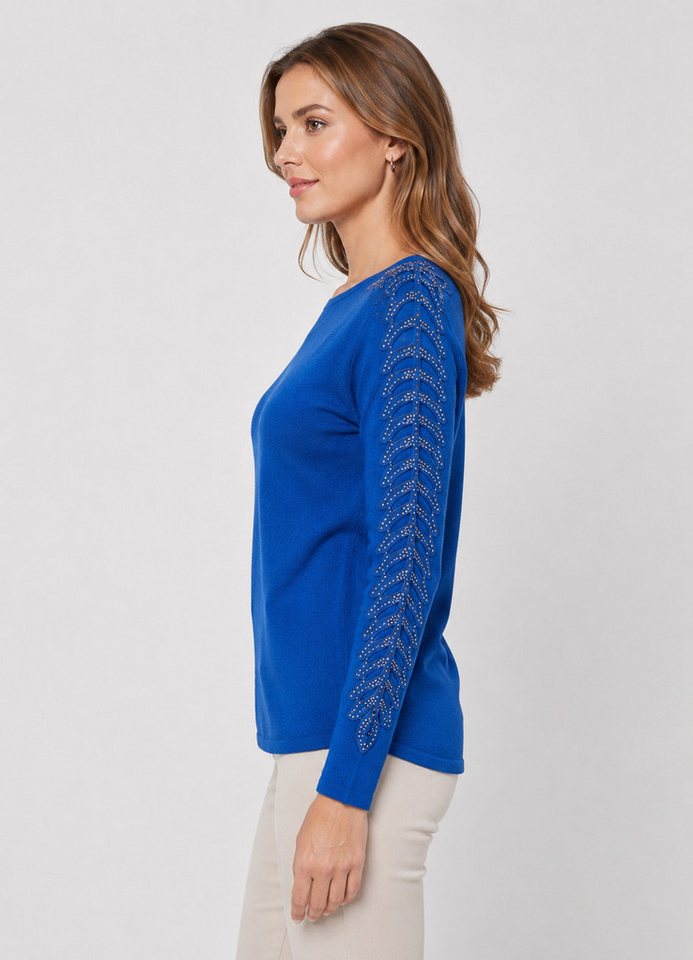 Passioni Strickpullover mit offenen gerippten Ärmeln und Glitzersteinen – Bild 2 von 3