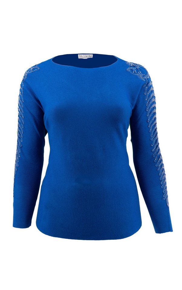 Passioni Strickpullover mit offenen gerippten Ärmeln und Glitzersteinen – Bild 3 von 3