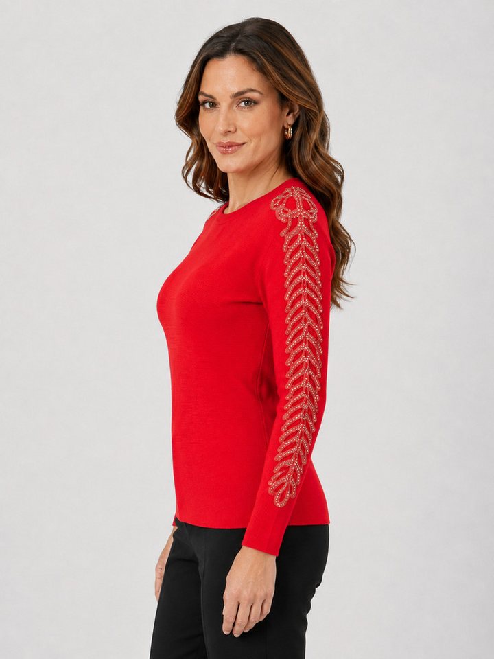 Passioni Strickpullover mit offenen gerippten Ärmeln und Glitzersteinen – Bild 2 von 3