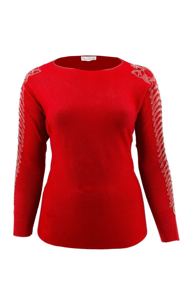 Passioni Strickpullover mit offenen gerippten Ärmeln und Glitzersteinen – Bild 3 von 3