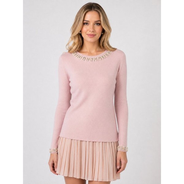 Passioni Strickpullover mit Perlensaum