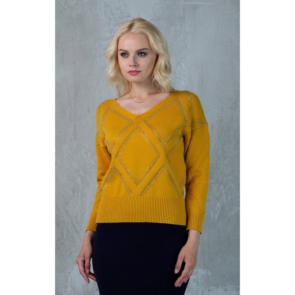 Passioni Strickpullover mit Rautenmuster aus Strasssteinen