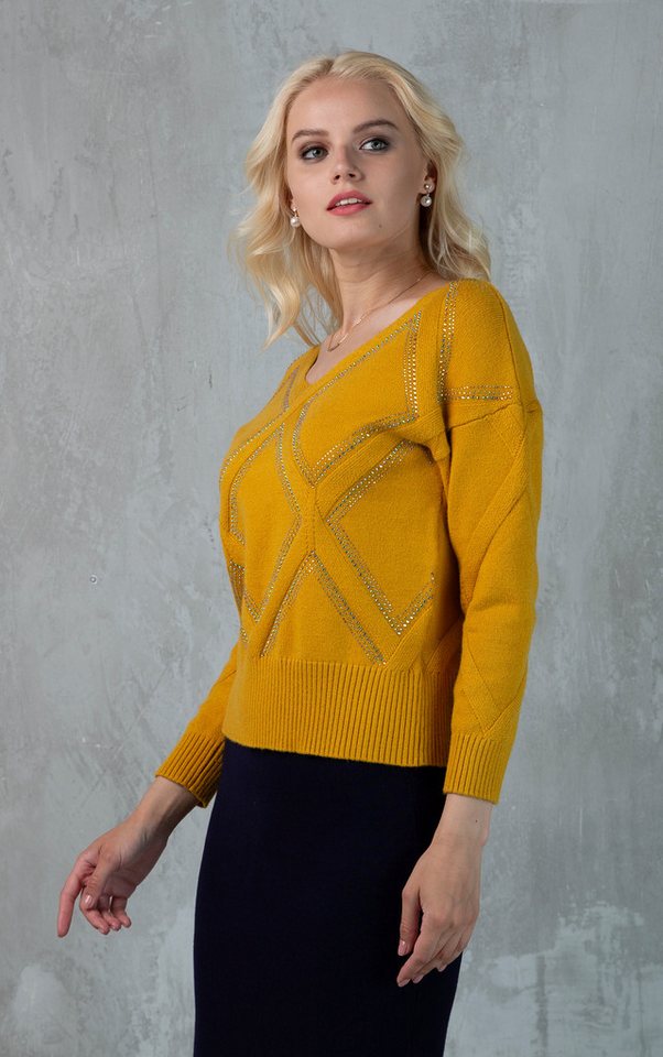 Passioni Strickpullover mit Rautenmuster aus Strasssteinen – Bild 2 von 4