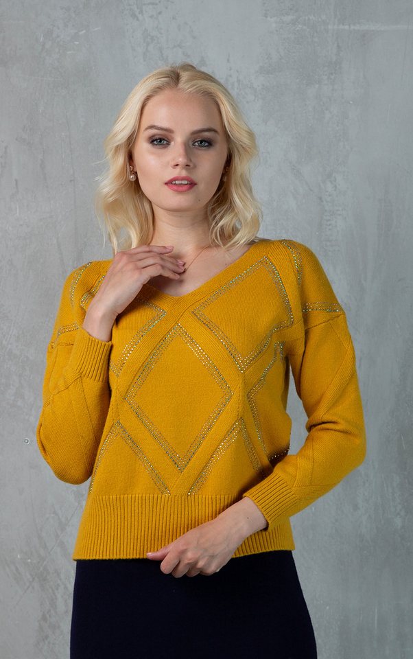Passioni Strickpullover mit Rautenmuster aus Strasssteinen – Bild 3 von 4