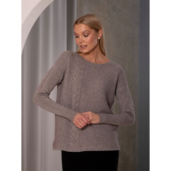 Passioni Strickpullover mit Rundhalsausschnitt und Zopfstrickdetail