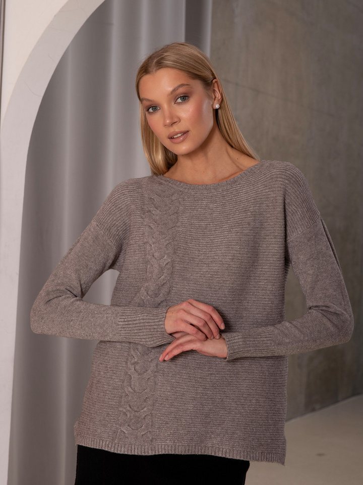 Passioni Strickpullover mit Rundhalsausschnitt und Zopfstrickdetail – Bild 2 von 3