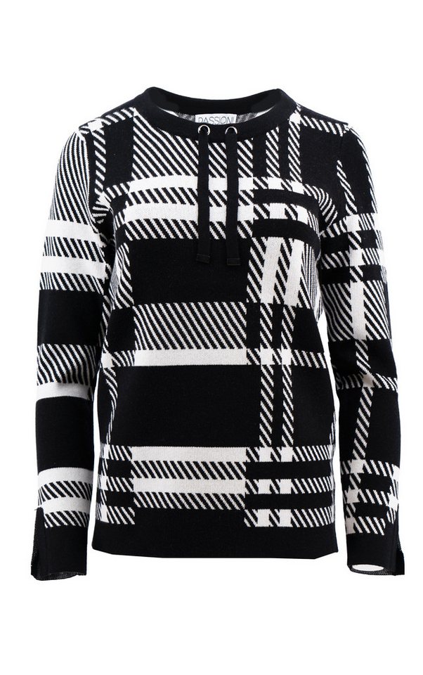 Passioni Strickpullover mit schwarz-weißem Karomuster und Zuglaschen am Ausschnitt – Bild 5 von 5